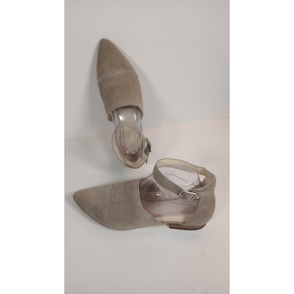 Nine West Taupe Suede Studded Slingback Heels Pointed Toe Low Block Heel 8M